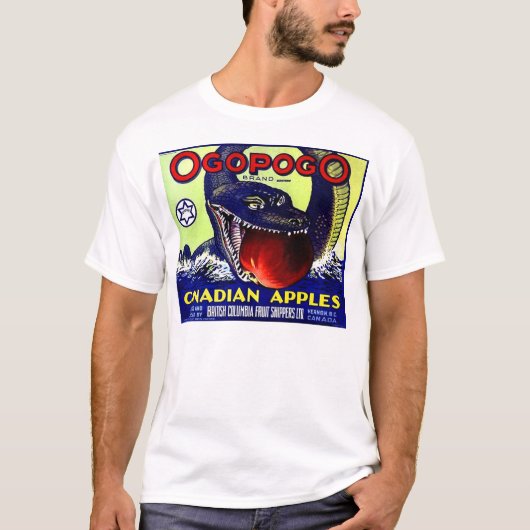 Ogopogo Canadees etiket voor appelvruchten T-shirt (Voorkant)