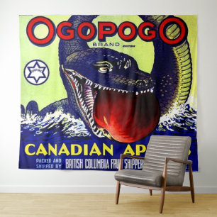 Ogopogo Canadees etiket voor appelvruchten Wandkleed