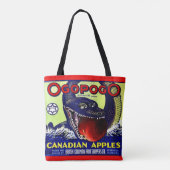 Ogopogo Canadese appelfruitkrateldruk Tote Bag (Achterkant)
