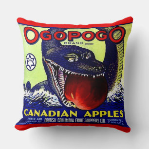 Ogopogo Canadese appels fruit krat label afdruk Kussen