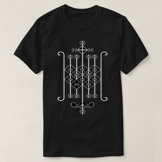 Ogoun Vodou Veve White op zwarte T T-shirt (Design voorkant)