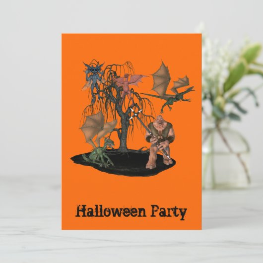 Ogre Goblins Monsters Halloween Invitation Kaart (Staand voorkant)