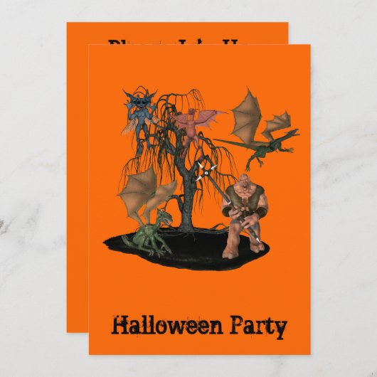 Ogre Goblins Monsters Halloween Invitation Kaart (Voorkant / Achterkant)