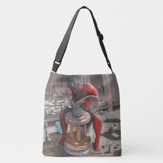 Ogre met behulp van Pottery Wheel Fantasy Art Canv Crossbody Tas (Achterkant)