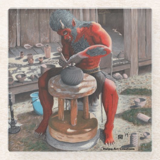 Ogre met behulp van Pottery Wheel Fantasy Art Glas Glazen Onderzetter (Voorkant)