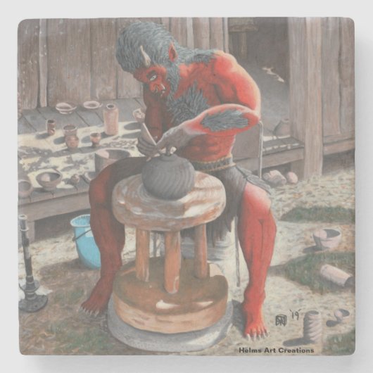Ogre met behulp van Pottery Wheel Fantasy Stone On Stenen Onderzetter (Voorkant)