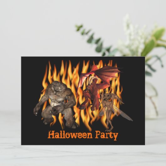 Ogre Monsters Flames Halloween Uitnodiging (Staand voorkant)