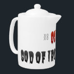 Ogun God van strijder en oorlog Theepot<br><div class="desc">Versierd met kettingen en twee zwaarden,  omvat dit ontwerp de essentie van de krijgersgeest van Ogun. Elk element is zorgvuldig vervaardigd om de visuele aantrekkingskracht te verbeteren en tegelijkertijd een gevoel van kracht en bescherming te belichamen dat diep resoneert met degenen die het draag hebben.</div>