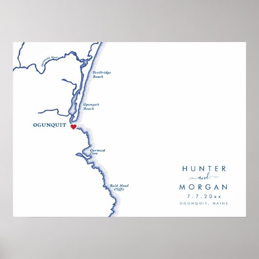 Ogunquit Maine Bruiloft Modern Gastenboek Poster (Voorkant)
