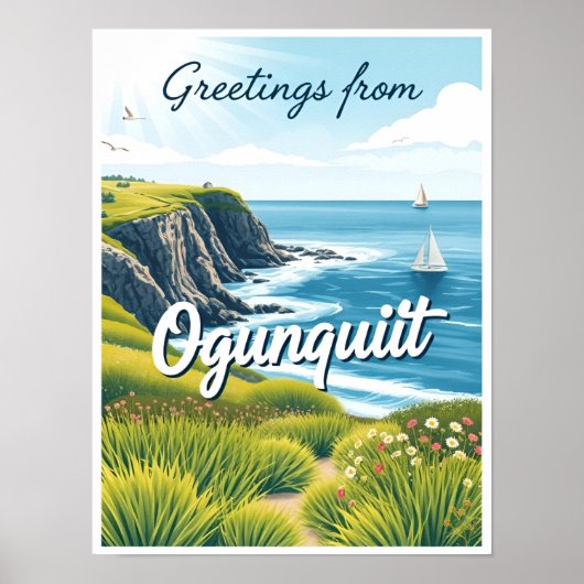 Ogunquit, Maine – Cliff Walk Uitzichten vintage Poster (Voorkant)