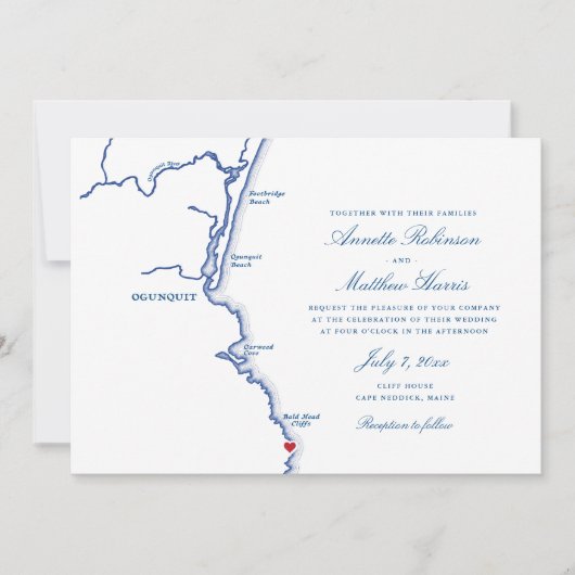 Ogunquit Maine Elegant Marine Kaart Bruiloft (Voorkant)