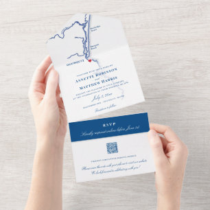 Ogunquit Maine Kaart Elegant Navy Wedding