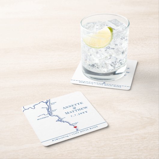 Ogunquit Maine Kaart Huwelijk Cocktail Uur Kartonnen Onderzetters (Insitu)