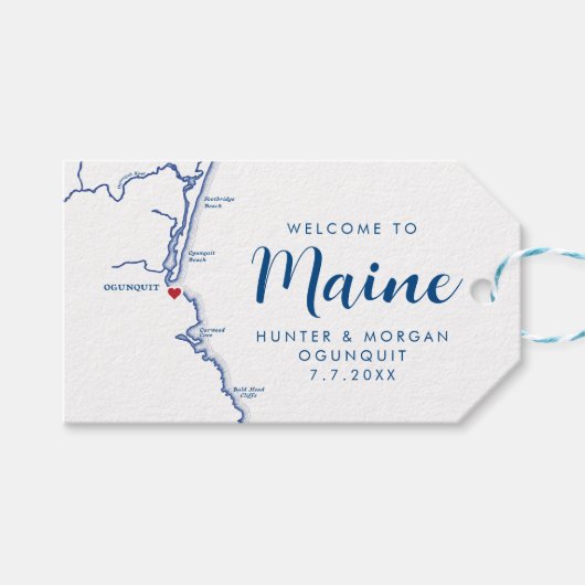 Ogunquit Maine Minimale Moderne Marine Bruiloft We Cadeaulabel (Voorkant (Horizontaal))