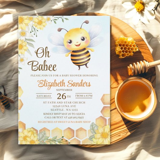 Oh Babee, Baby shower with Cute Wild bee Kaart