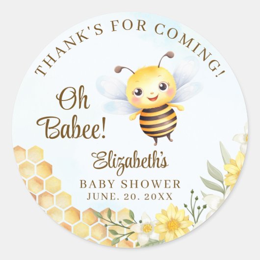 Oh Babee, Baby shower with Cute Wild bee Ronde Sticker (Voorkant)