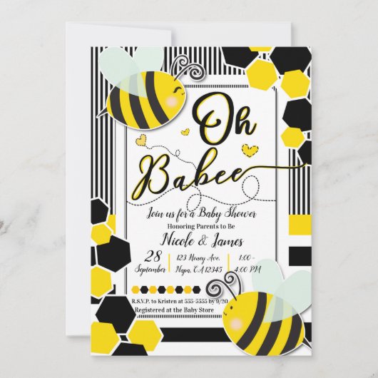 Oh BaBEE Bee Baby shower Baby shower Wit Kaart (Voorkant)