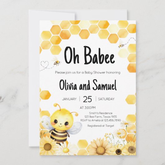 Oh Babee Bee Baby shower Kaart (Voorkant)