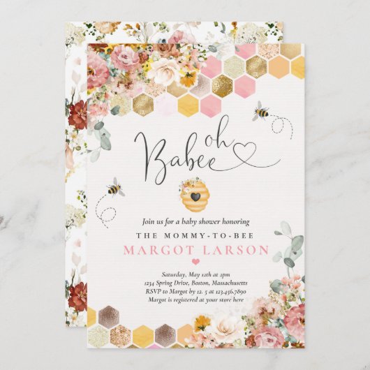 Oh Babee Bee Boho Wildflower Baby shower Kaart (Voorkant / Achterkant)