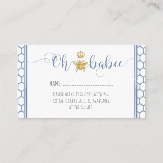 Oh Babee Bee Crown Blue Gold Baby Diaper Raffle Visitekaartje (Achterkant)