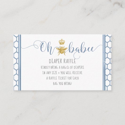 Oh Babee Bee Crown Blue Gold Baby Diaper Raffle Visitekaartje (Voorkant)