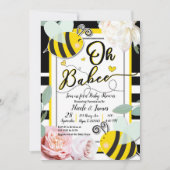 Oh BaBEE Bee Floral Chic Geel Baby shower Kaart (Voorkant)