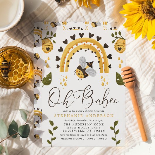 Oh Babee Bee Honeycomb Bumblebee Baby shower Kaart