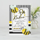 Oh BaBEE Bee Moderne Chic Gestreepte Baby Shower Kaart (Staand voorkant)