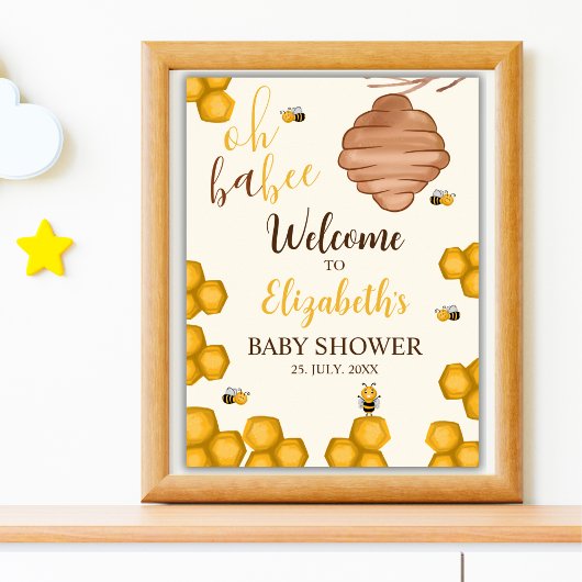 Oh Babee, Cute Watercolor Bee Baby shower Poster
