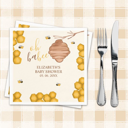 Oh Babee Cute Watercolor Bee Baby shower Servet