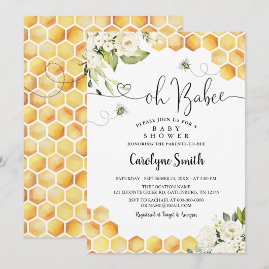 Oh BaBee Geslachtsonzijdige baby shower uitnodigin Kaart (Voorkant / Achterkant)