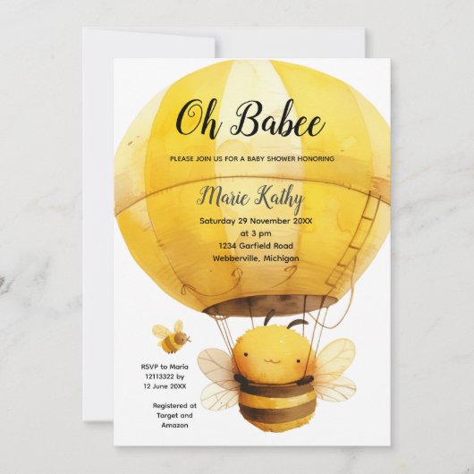 Oh babee Hete luchtballon Baby shower Schattigee b Kaart (Voorkant)