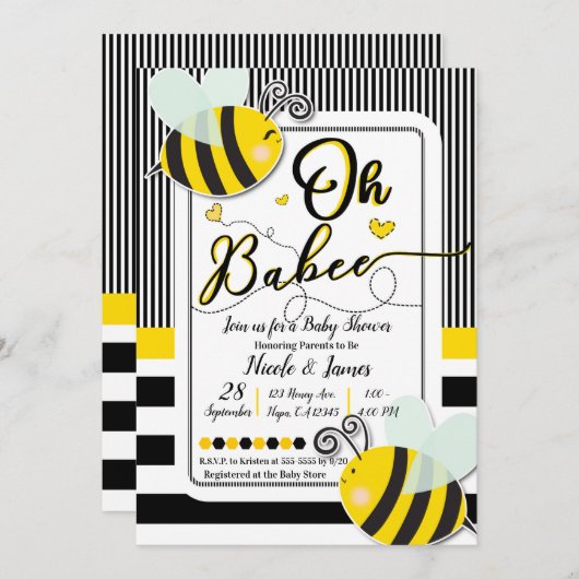 Oh BaBEE Modern Chic Gestreept Baby shower Kaart (Voorkant / Achterkant)