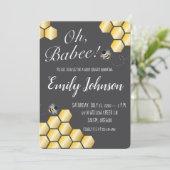 Oh Babee! Uitnodiging voor Baby shower met bijenth (Staand voorkant)