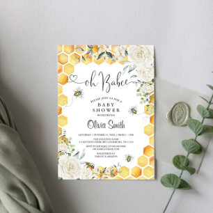 Oh BaBee Wit Bloemen Baby shower Uitnodiging