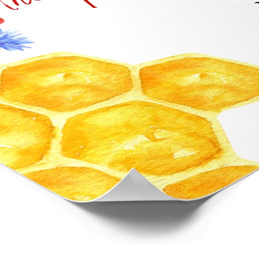 Oh Babee Yellow Bee Floral Baby shower Welkom Poster (Hoek)