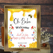 Oh Babee Yellow Bee Floral Baby shower Welkom Poster