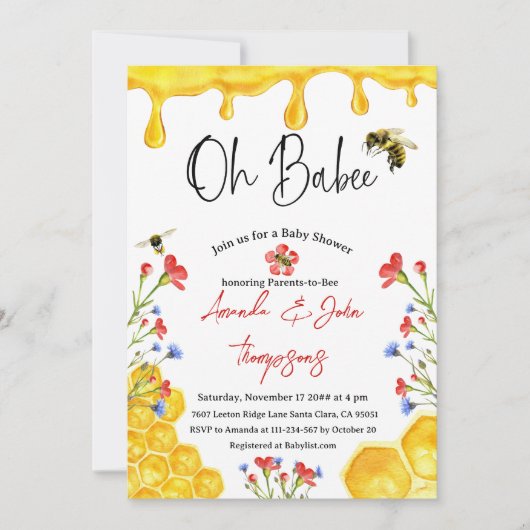 Oh Babee Yellow Bee Threatal Floral Baby shower Kaart (Voorkant)