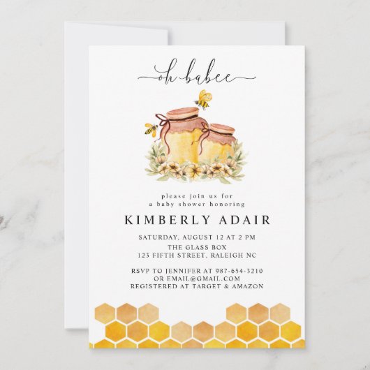 Oh Babee Yellow Waterverf Bumble Bee Floral Kaart (Voorkant)