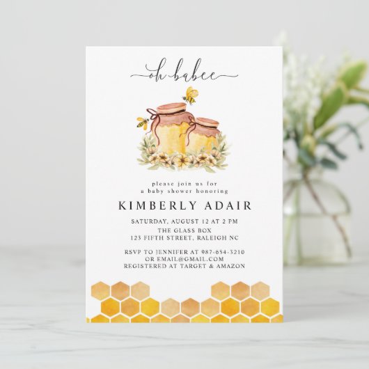 Oh Babee Yellow Waterverf Bumble Bee Floral Kaart (Staand voorkant)