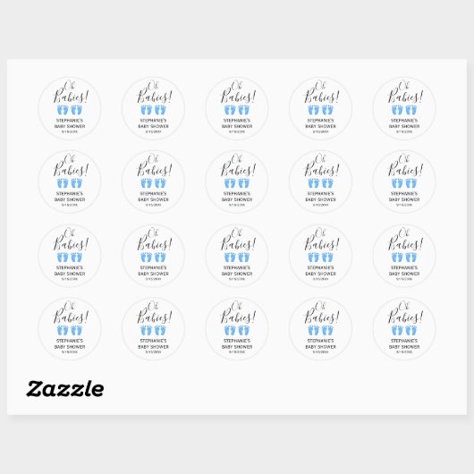 Oh Babies Blue Feet Twins Baby Shower Ronde Sticker (Vel)