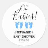 Oh Babies Blue Feet Twins Baby Shower Ronde Sticker (Voorkant)