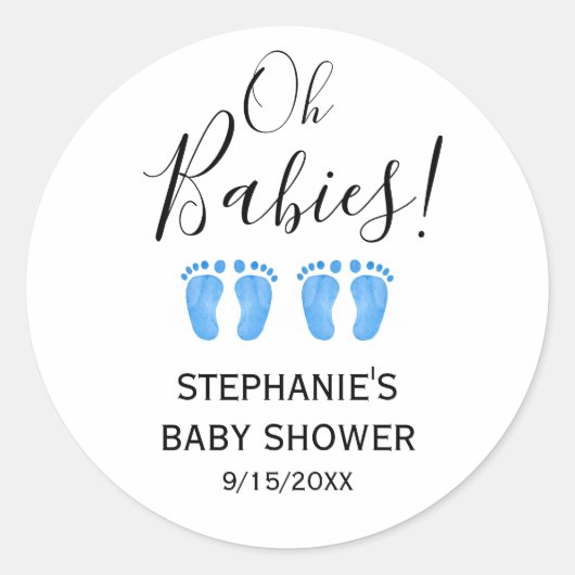Oh Babies Blue Feet Twins Baby Shower Ronde Sticker (Voorkant)