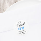 Oh Babies Blue Feet Twins Baby Shower Ronde Sticker