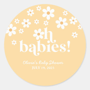 Oh Babies boho Daisy gele tweeling Baby Shower Ronde Sticker