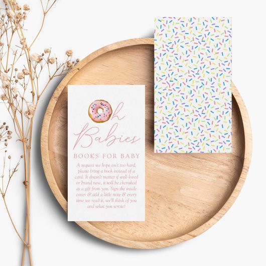 Oh Babies Donut Sprinkle Baby shower Book Request Informatiekaartje