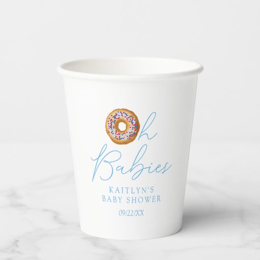 Oh Babies Donut Sprinkle Twin Boys Baby shower Papieren Bekers (Achterkant)