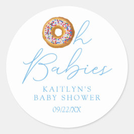 Oh Babies Donut Sprinkle Twin Boys Baby shower Ronde Sticker