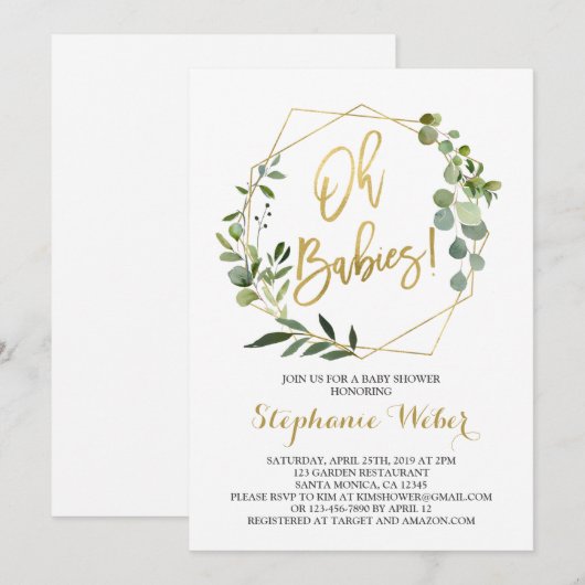 Oh Babies greenery baby shower Invitation Kaart (Voorkant / Achterkant)