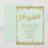 Oh Babies Mint Gold Glitter Baby shower Kaart (Voorkant / Achterkant)